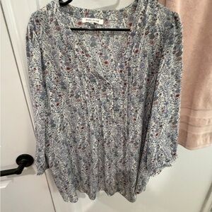 Rose & Olive Blue Floral V-Neck Blouse